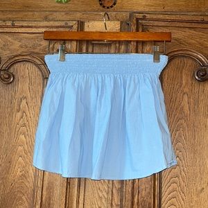 Stark X Elastic Shirring Mini Skirt Blue Embroidered Cotton Pull On